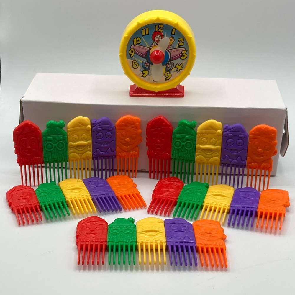 Vintage 1989 McDonald’s Good Morning Happy Meal Toys, 5 combs and Ronald Clock